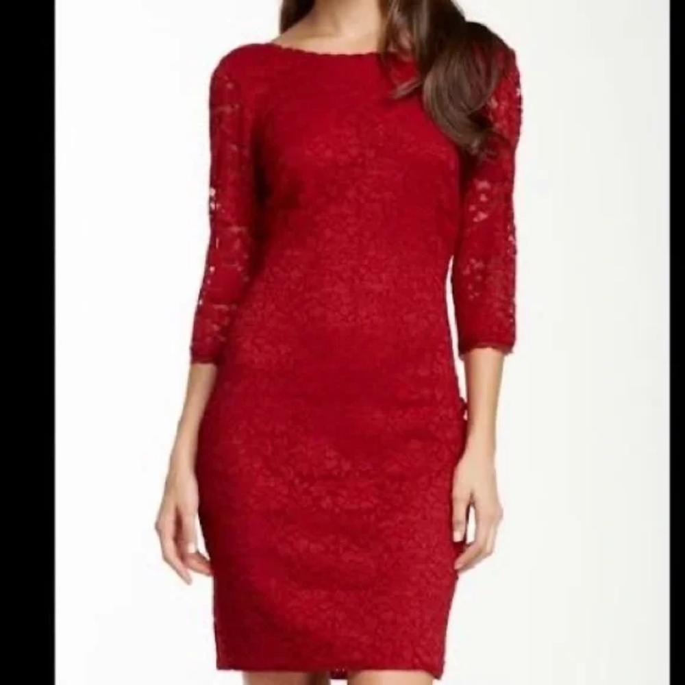 Red hot lace Shelly Segal dress